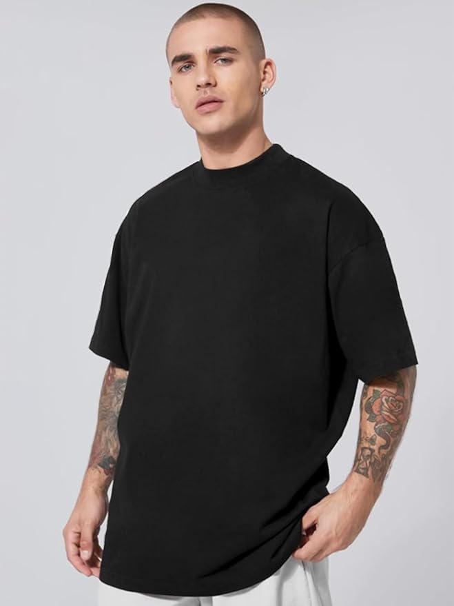 CHKOKKO Men's Polyester Oversized Fit Solid Round Neck Tshirts