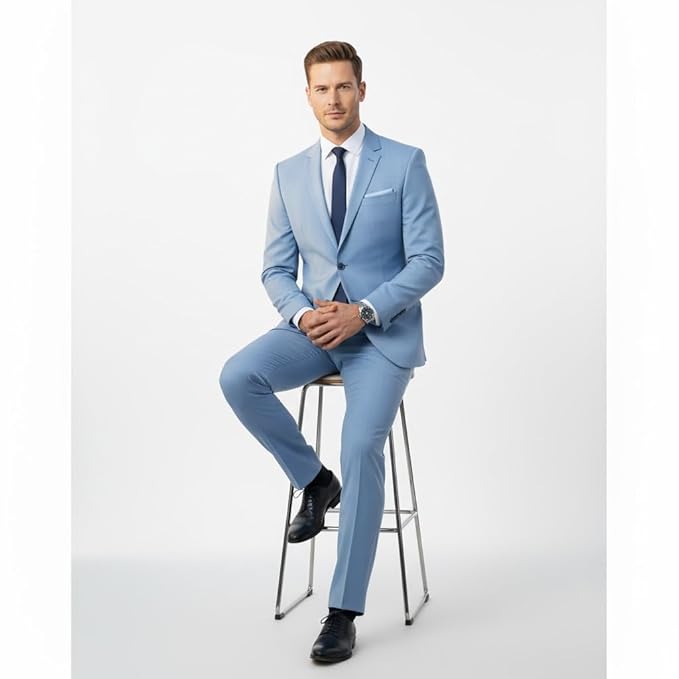 Generic Premium Men's Formal Light Blue Slim Fit Business Suit