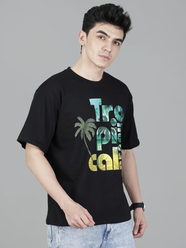 London Hills Men's Cotton Oversized Fit Casual Printed Round Neck