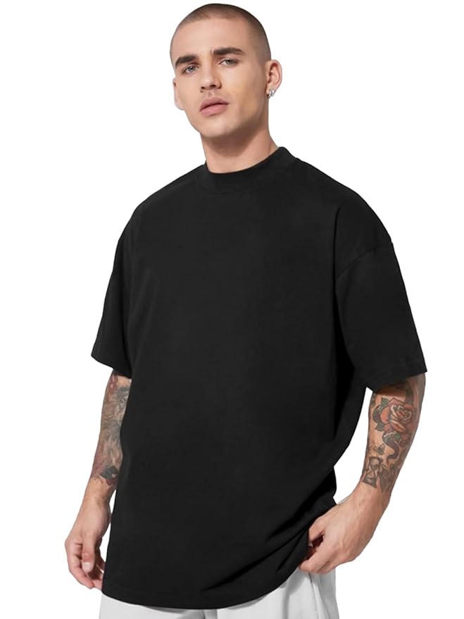 CHKOKKO Men's Polyester Oversized Fit Solid Round Neck Tshirts thumb 1