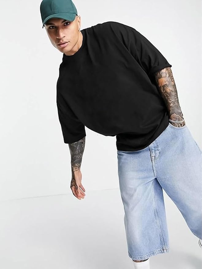 CHKOKKO Men's Polyester Oversized Fit Solid Round Neck Tshirts thumb 2