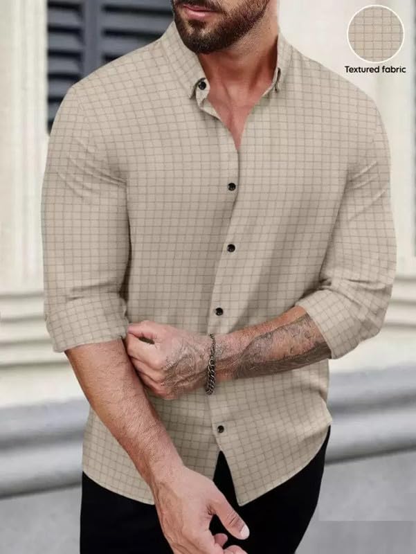 DEELMO Men's Regular Fit Button Down Dress Shirts Textured Long Sleeve Casual Hawaiian Shirt thumb 2