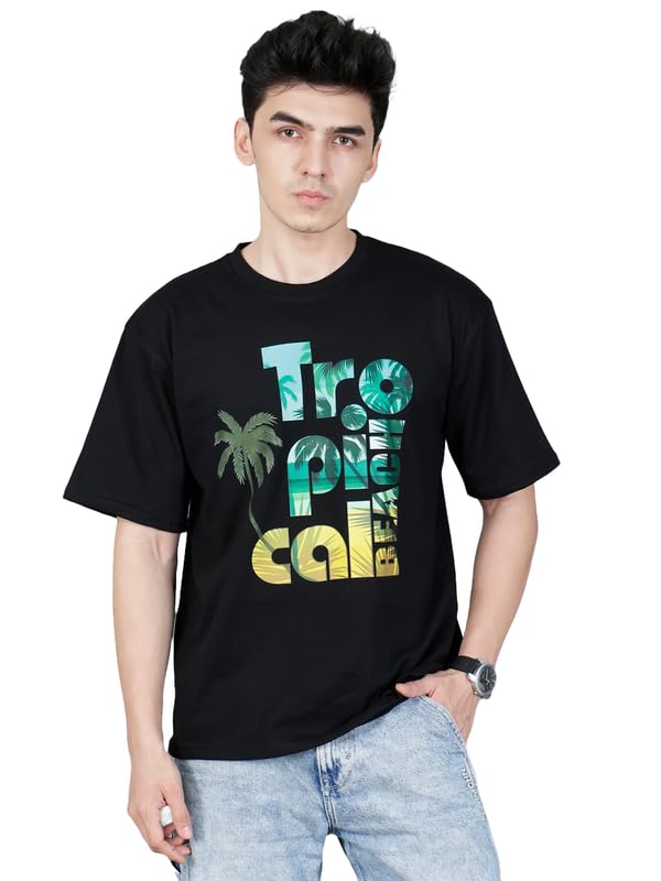 London Hills Men's Cotton Oversized Fit Casual Printed Round Neck thumb 1