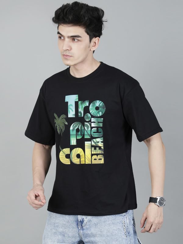 London Hills Men's Cotton Oversized Fit Casual Printed Round Neck thumb 2