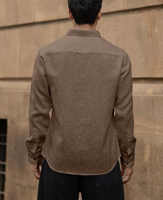 NexaFlair Men's Solid Linen Cotton Shirt | Casual | Plain | Full Sleeve | Summer-Regular Fit| Men Stylish Shirt | Everyday Formal Wear thumb 2