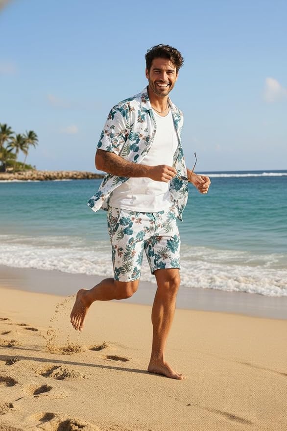 zilcon Men's Matching Set Summer Beach 2 Piece Outfits Floral thumb 2