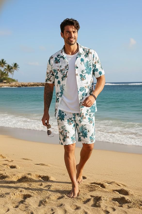 zilcon Men's Matching Set Summer Beach 2 Piece Outfits Floral